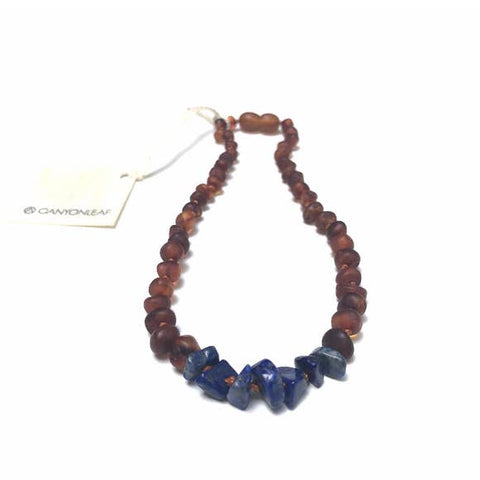 Canyon Leaf Baltic Amber + Lapis Necklace (Youth's Sizes)
