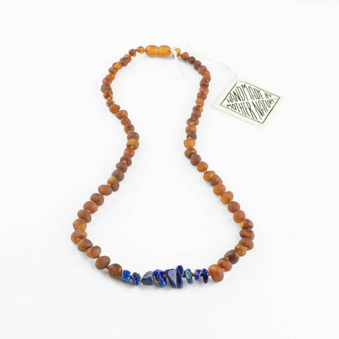 Canyon Leaf Baltic Amber + Lapis Necklace (Adult's Sizes)