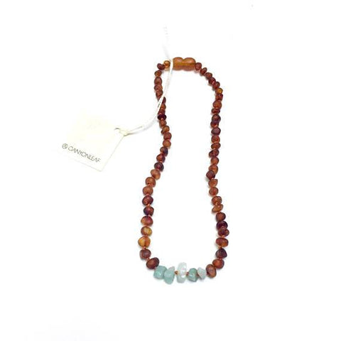 Canyon Leaf Baltic Amber + Amazonite Necklace (Children's Sizes)