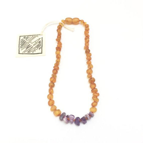 Canyon Leaf Baltic Amber + Amethyst Necklace (Children's Sizes)