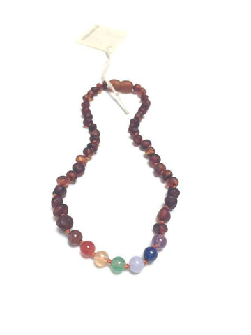 Canyon Leaf Baltic Amber + Chakra Crystals Necklace (Youth's Sizes)